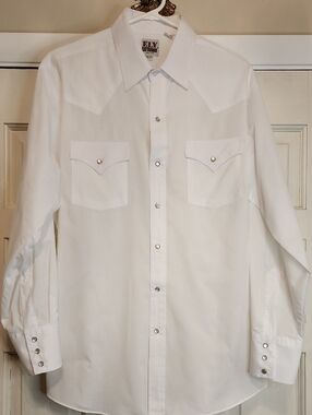 Ely Cattleman White Western Snap Shirt 16.5 X 34 Size L , COWBOY